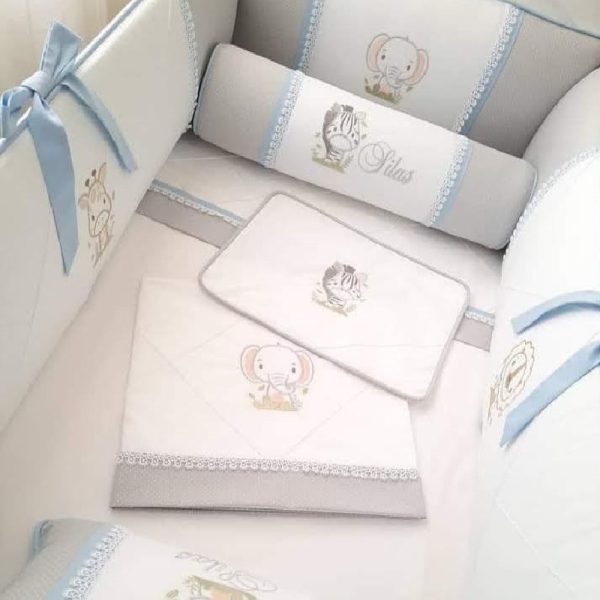 Set de cuna protectores clásicos para niños animales personalizado gris