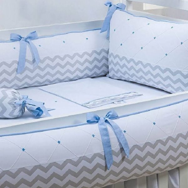 set de cuna azul blanco con lazos en lima peru protectores clásicos