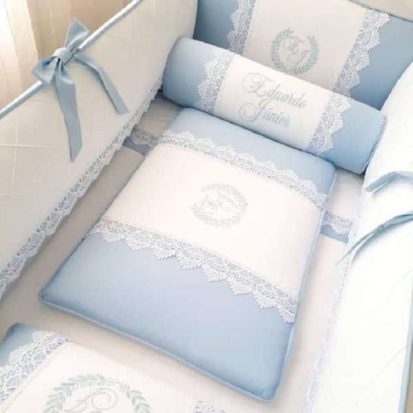 set de cuna azul y blanco para niño protectores clásicos lima perú