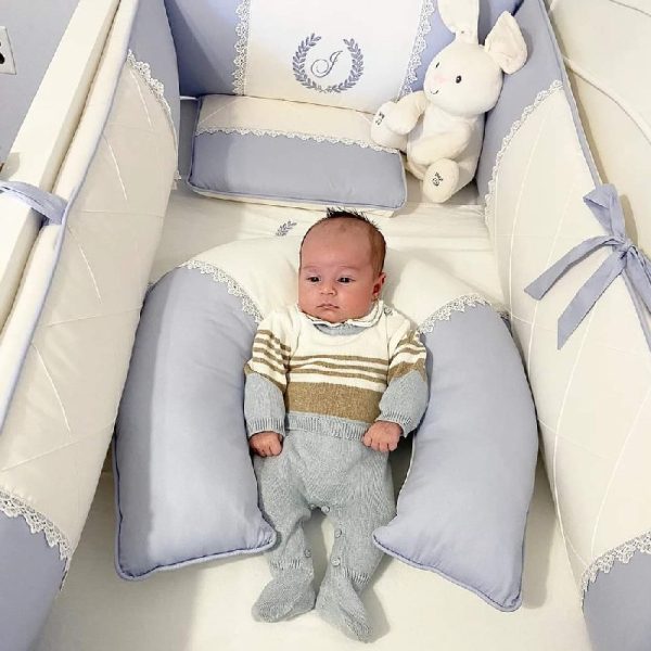 set de cuna para niño azul blanco personalizado en Lima perú