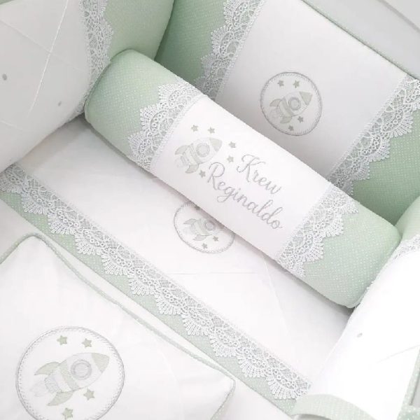 set de cuna para niño blanco verde cohetes protectores clásicos en Lima Perú