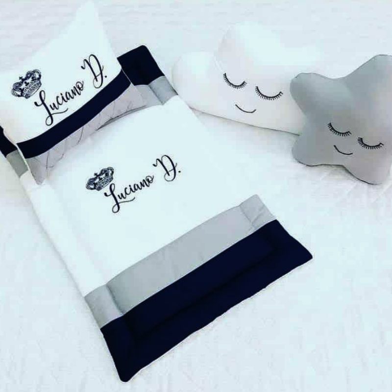 set de cuna par anido colecho zorro en azul gris y blanco de venta en Lima Peru Dinos Baby