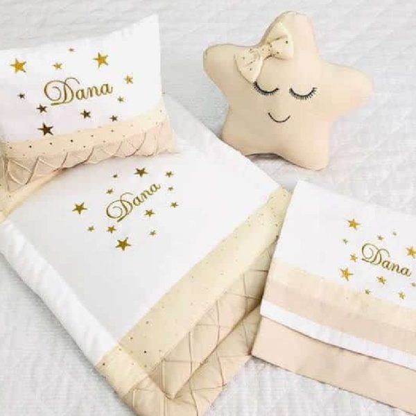set de cuna para nido colecho personalizado color blanco naranja en Lima Perú