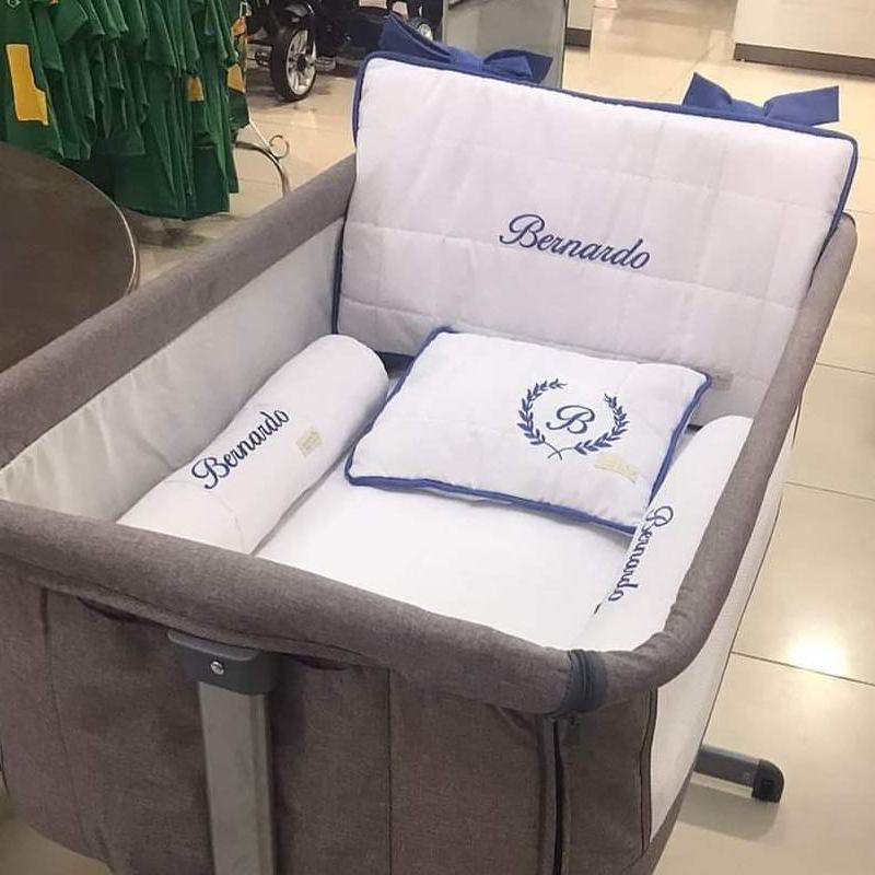 set para nido colecho sabanas almuadas personalizados protectores en azul y blanco en Lima Perú